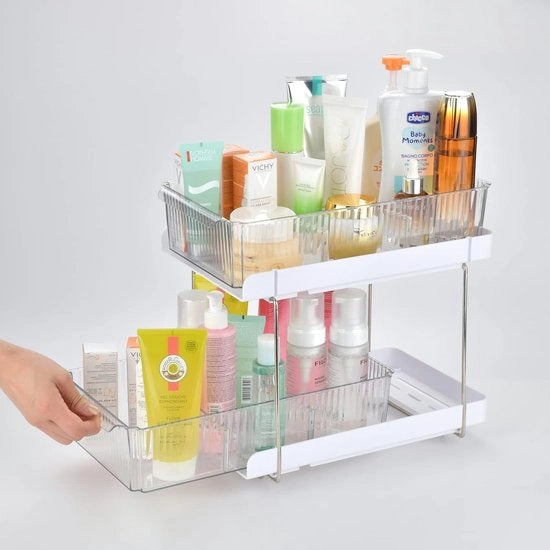 Organizzatore per mensole con 2 livelli sotto il lavandino e ante scorrevoli - Ideale per armadi, bancone, magazzino e scrivania, per la cucina, la camera da bagno, l'ufficio
