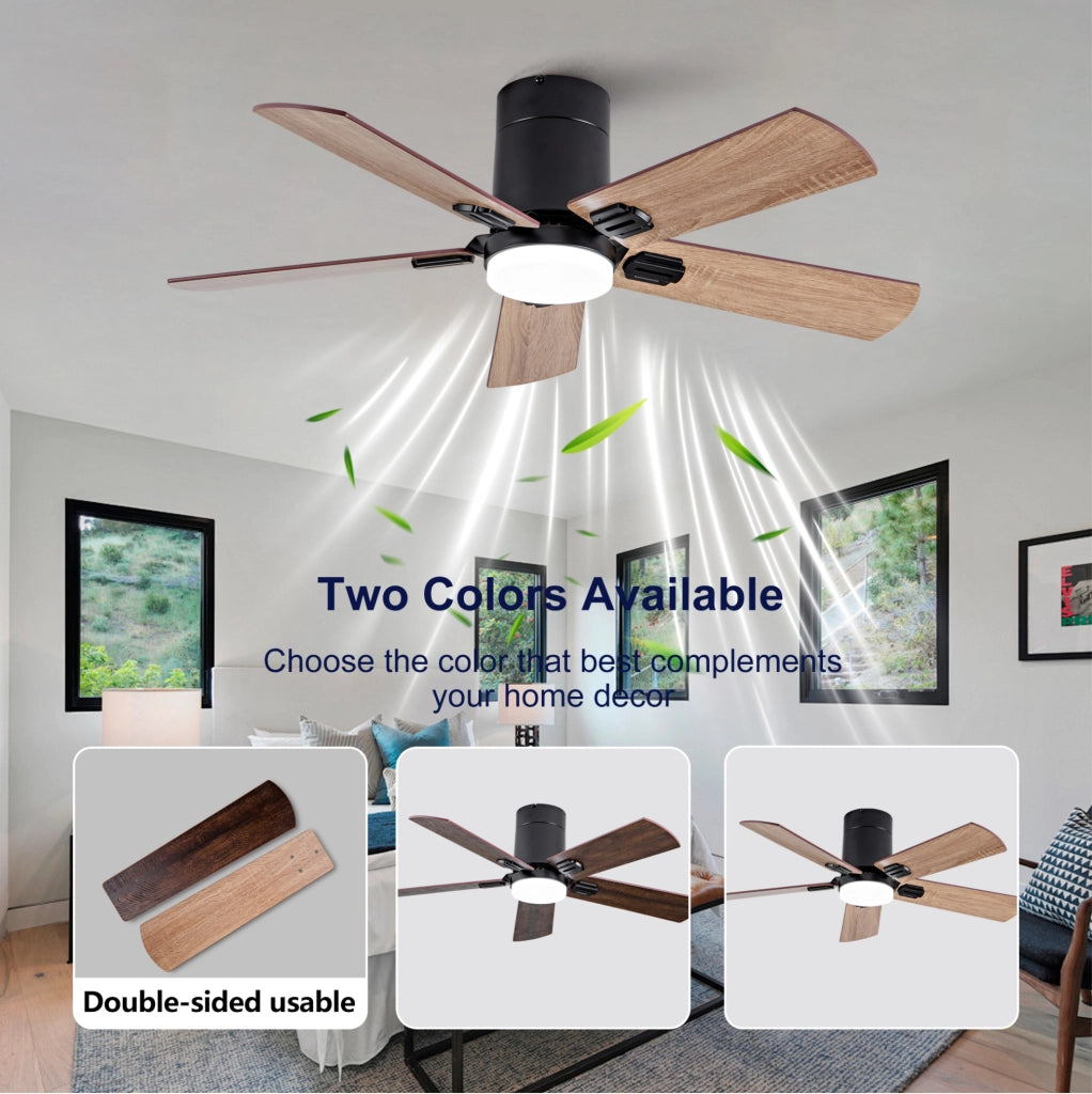 Ventilatore da soffitto 42 pollici a profilo basso con LED dimmerabile; nero e noce scuro
