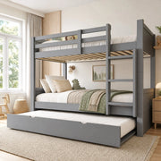 DESMIU Lit a castello 90 × 200 cm 2 posti con letto estraibile, sponda di sicurezza e senza materasso, grigio