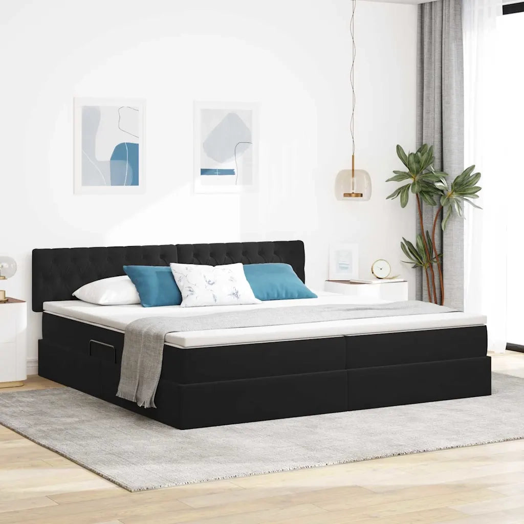 Letto con contenitore LED e materasso Nero 200 x 200 cm Velluto