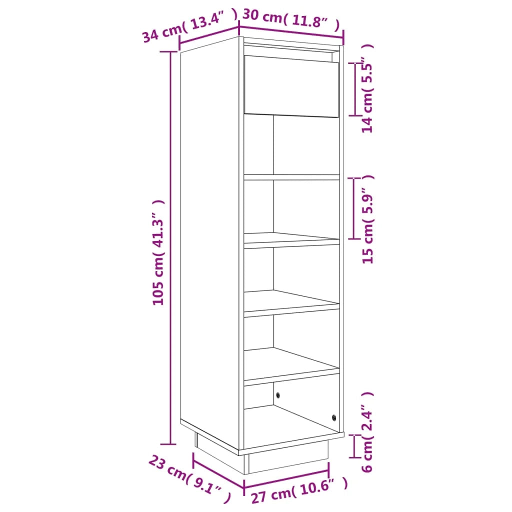 Scarpiera mobiletto portascarpe mobile per ingresso/corridoio/soggiorno 30 x 34 x 105 cm legno di pino massiccio nero 02_0021960