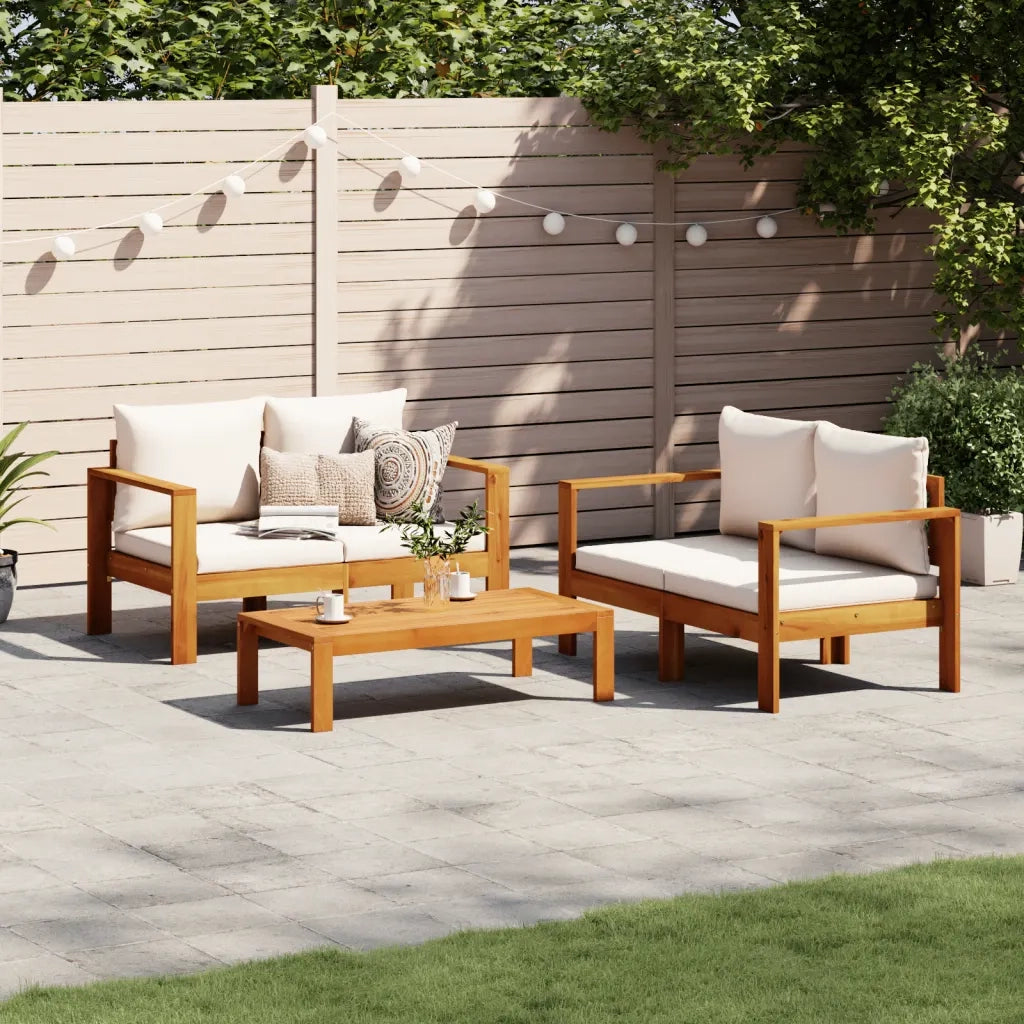 Set Divano da Giardino 3pz con Cuscini Legno Massello di Acacia