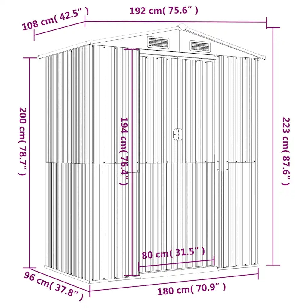 Capanno da Giardino Marrone Scuro 192x108x223cm Acciaio Zincato 319273