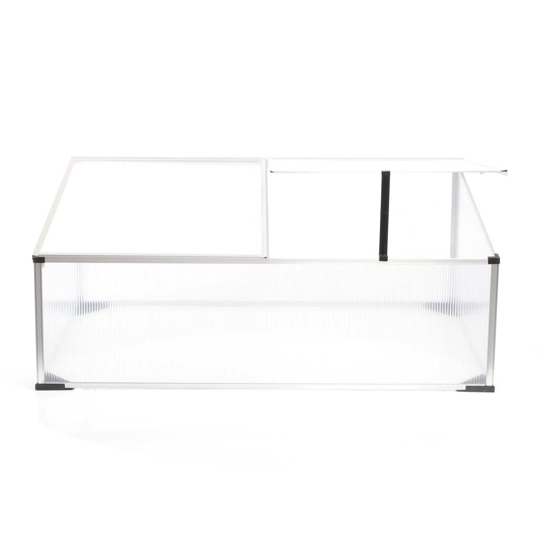 Mini serra in policarbonato trasparente e alluminio 100x60x40cm, tetto apribile