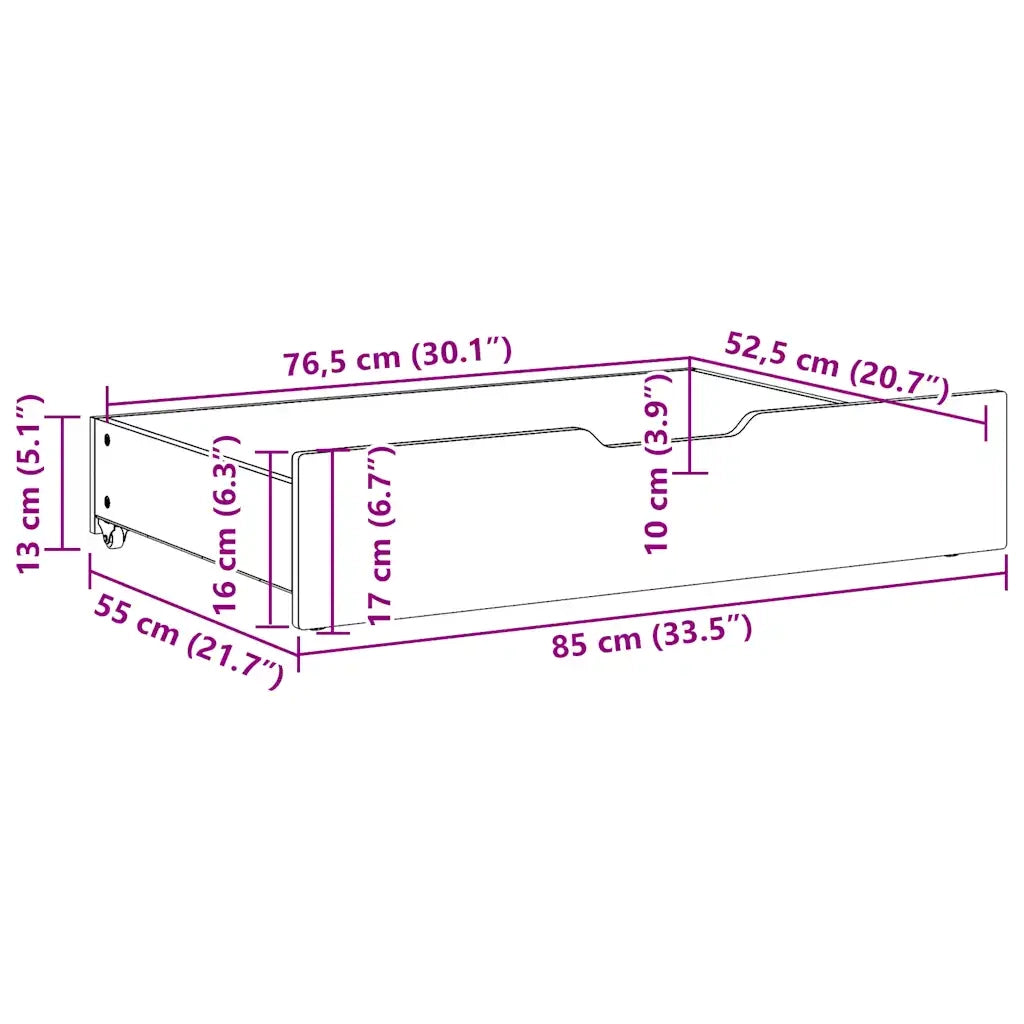 Cassettoni per Letto 2pz Marrone Cera 85x55x17 cm Legno di Pino