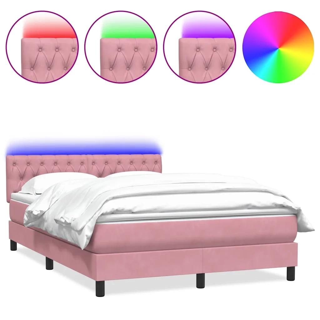 Letto a Molle con Materasso e LED Rosa 160x220 cm in Velluto 3317228