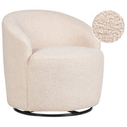 Poltrona Bianco Crema Boucle Tessuto Morbido Base Girevole 360° Stile Retro Glamour Art Deco dorato