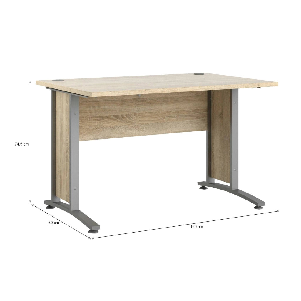 Scrivania Amigos, Scrittoio multiuso, Tavolo per ufficio porta PC, Piano di lavoro, 120x80 h75 cm, Grigio e Quercia