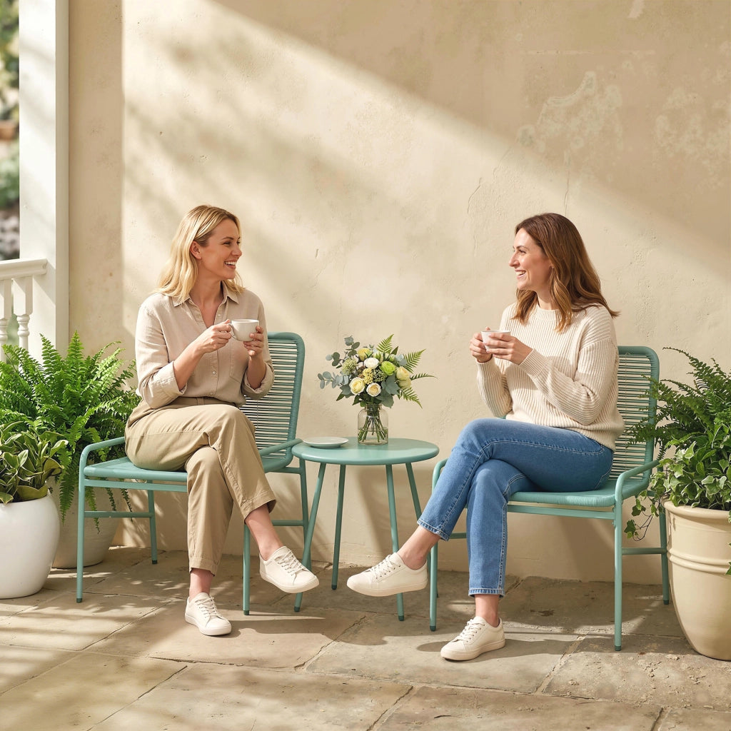 Set Sedie Giardino con Tavolo ¨C Minimal ¨C 3 Pezzi in Rattan Verde