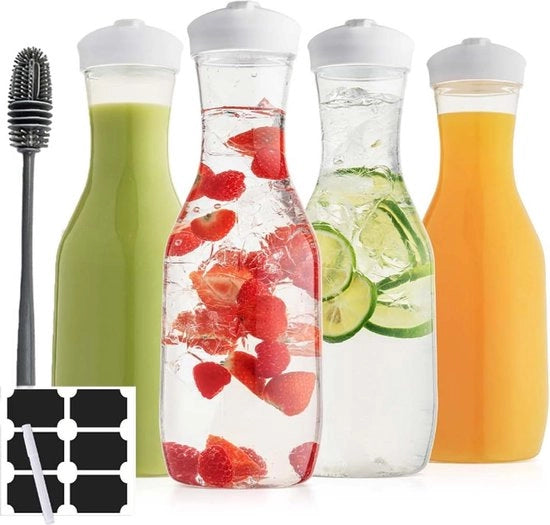 Karaffe in plastica con coperchio 50 oz per bevande, latte, mimosa, bar, necessità, tè freddo, contenitori per succo, frigorifero, BPA-free, 4 pezzi, trasparente