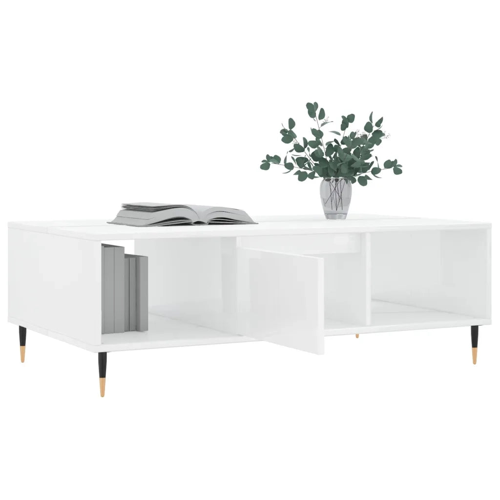 Tavolino da Salotto Bianco Lucido 104x60x35cm Legno Multistrato 827078