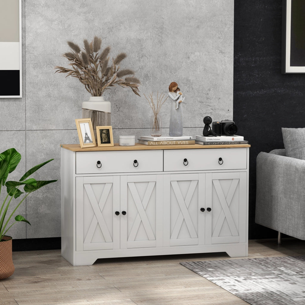 Credenza con 2 cassetti e 2 ante ¨C Xylo ¨C stile country bianco con ripiani regolabili