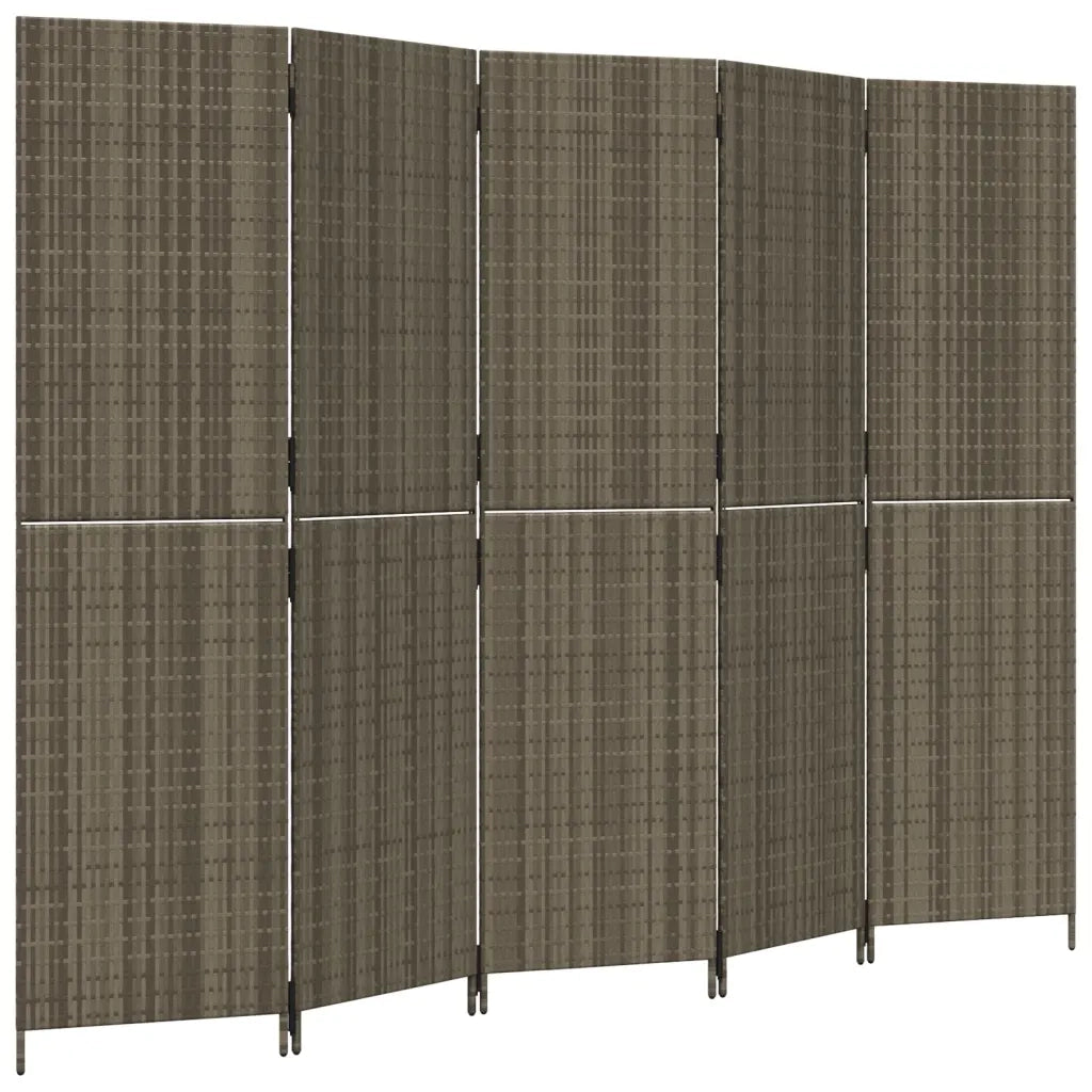 Divisorio per Ambienti | Divider per stanze | Paravento a 5 Pannelli Grigio in Polyrattan