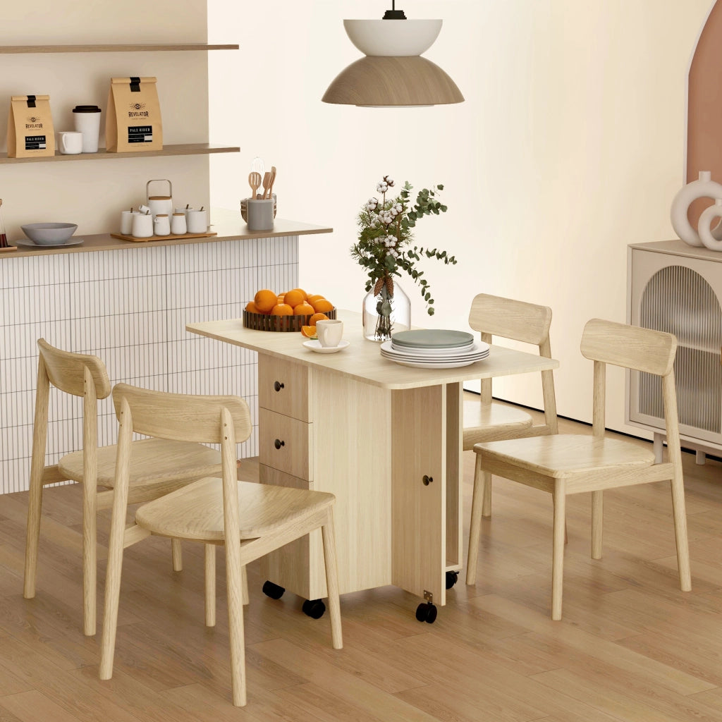 Tavolino pieghevole con ruote e ali ¨C zephmum ¨C naturale 120x60x76,5 cm