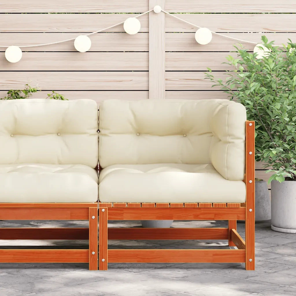 Divano Angolare Giardino Cuscini-Sofa da Giardino-Divanetto da esterno Marrone Cera Massello di Pino 997045