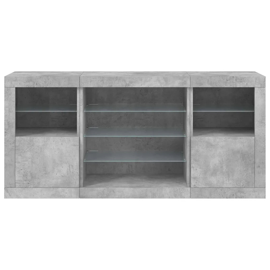 Credenza | Madia | Buffet da pranzo | Armadio da pranzo con Luci LED Grigio Cemento 142,5x37x67 cm