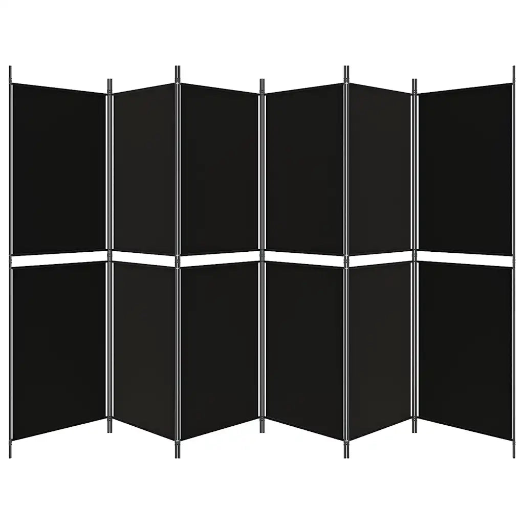 Divisorio a 6 Pannelli Nero 300 x 180 cm in Tessuto 350225
