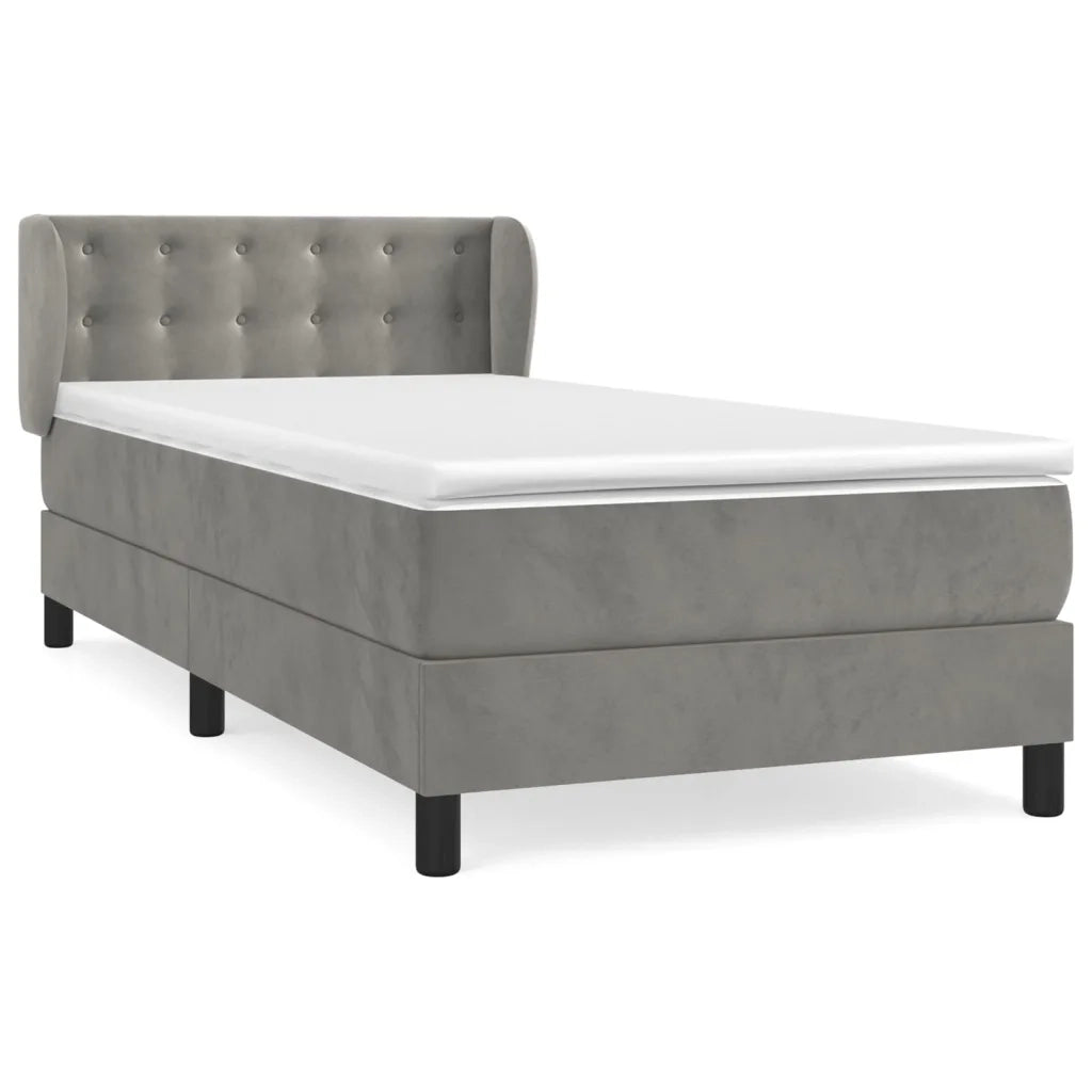 Giroletto a Molle con Materasso-Struttura Letto con Materasso Grigio Chiaro 100x200cm Velluto 420043