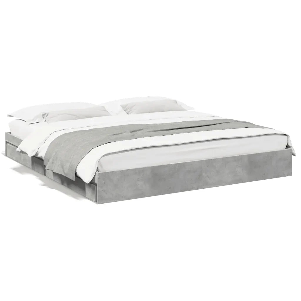 Letto matrimoniale | Letto per adulti | Giroletto Cassetti Grigio Cemento 200x200 cm Legno Multistrato