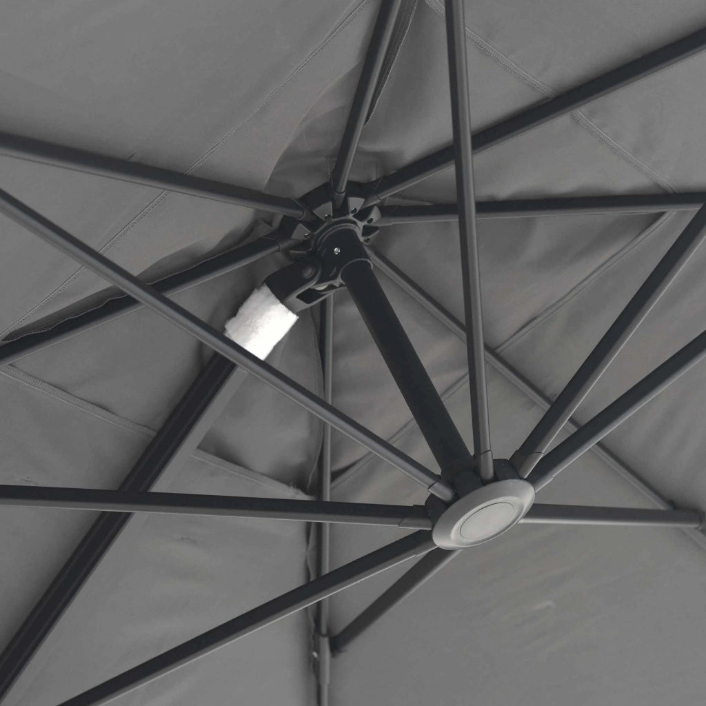 Oviala - Ombrellone decentrato rot. 3x3m + 4 basi riempibili alu grigio