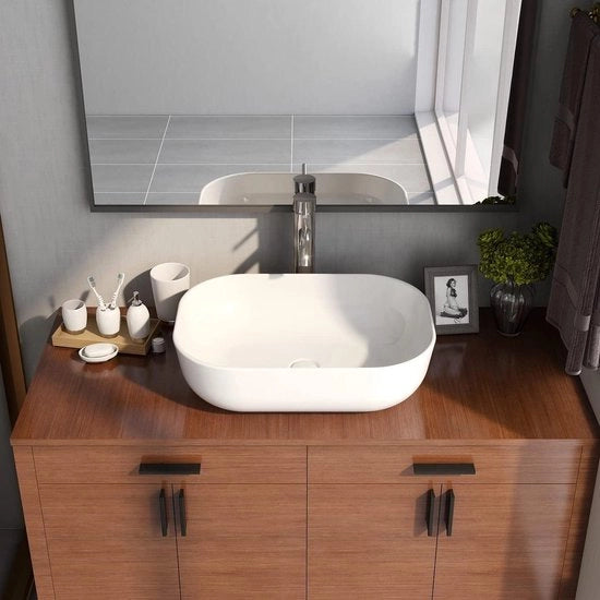 Vaso per la vasca da bagno rettangolare in ceramica bianca con superficie superiore in vetro - DV-1V432 - Design lussuoso per la vasca da bagno