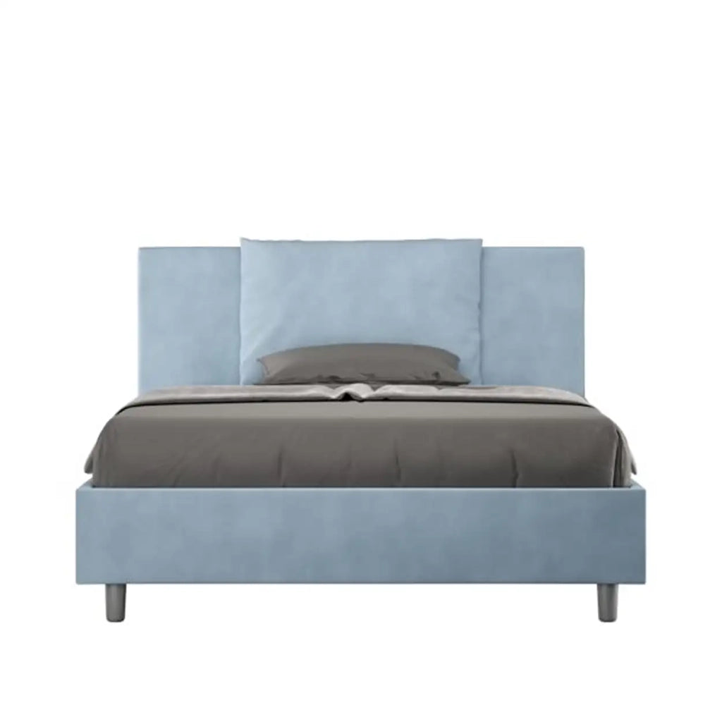 Letto matrimoniale francese senza rete imbottito 140x210 microfibra azzurro Antea