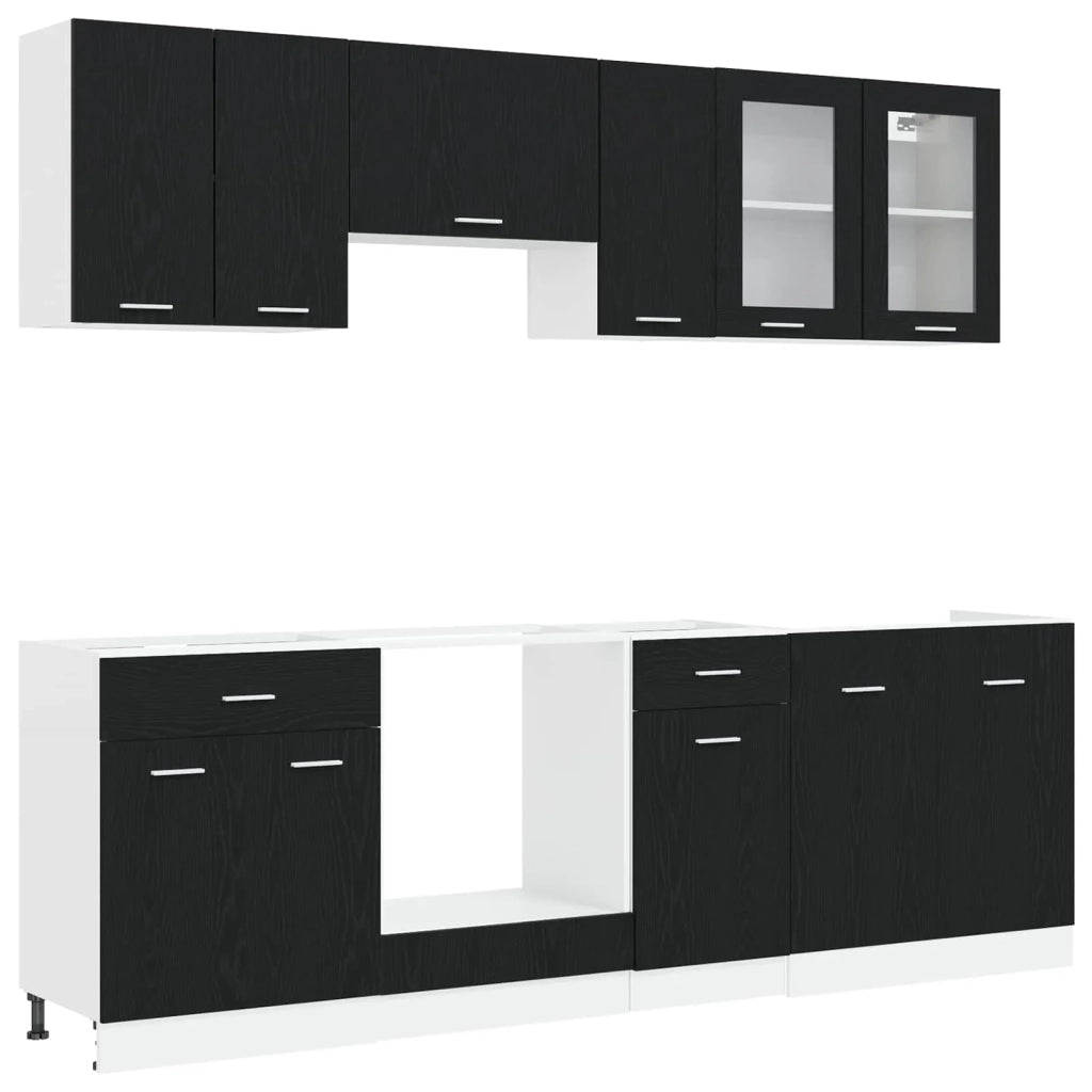 Unità Cucina Lyon 8 pz Rovere Nero Legno ingegnerizzato 3445860