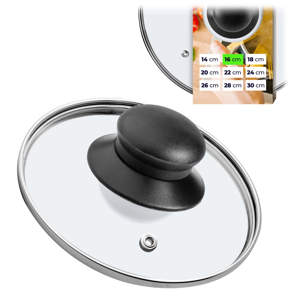 Set di coperchi in vetro KADAX da 16+18 cm, resistenti al calore, per pentole e padelle.