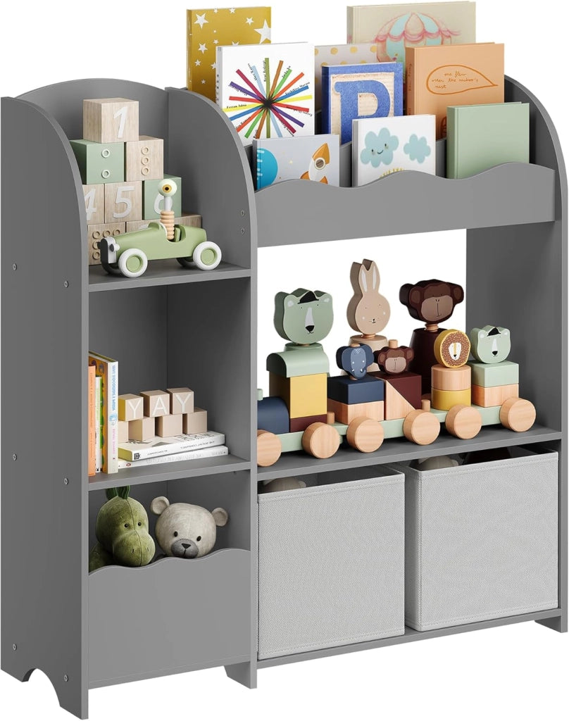 SONGMICS Organizzatore per Giocattoli, Libreria per Bambini, Scaffale Multifunzionale con 2 Scatole Portaoggetti, Alta Capacita, per Camera dei Giochi, Camera da Letto, Soggiorno, Bianco GKR42WT