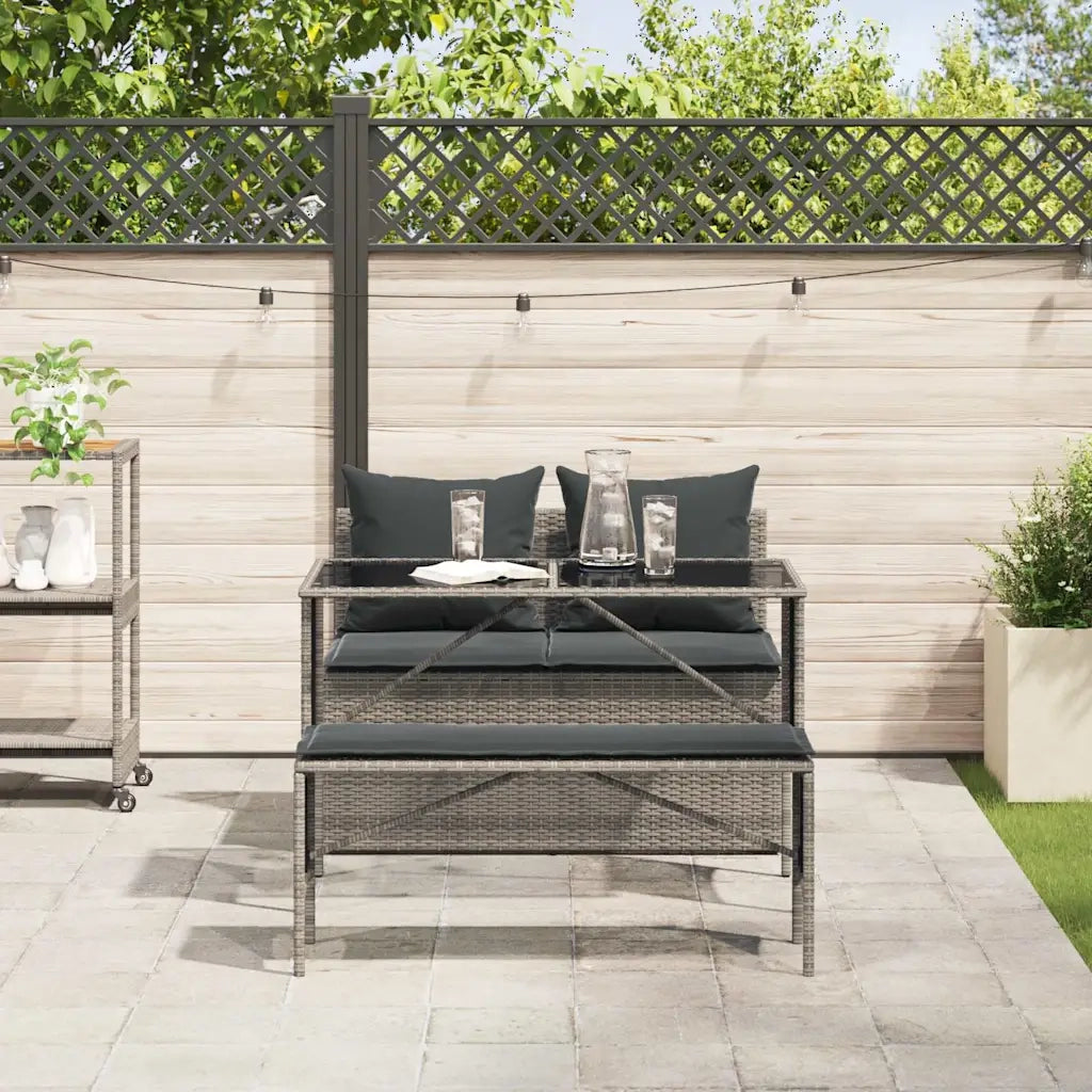 Set da Pranzo da Giardino 3 pz | Set Salotto da Giardino con Cuscini in Polyrattan Grigio
