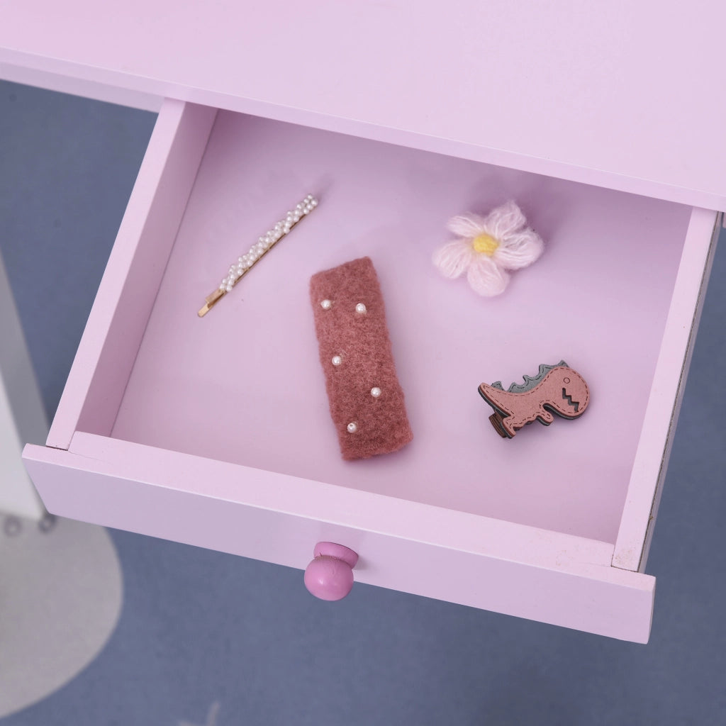 Tavolo da Trucco per Bambine con Specchio e Sgabello ¨C Zephmum ¨C Legno, Rosa