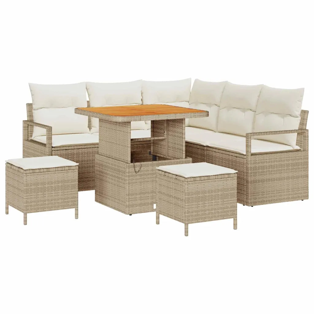 Set Divano da Giardino con cuscino 8 pcs Beige polyrattan