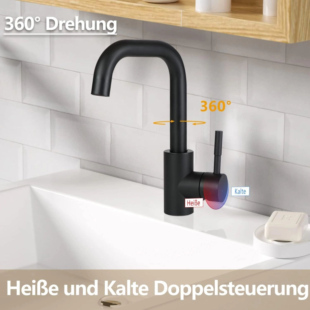 ZMH Rubinetto Lavabo Acciaio Inossidabile Nero Miscelatore Monocomando Alta Pressione Acqua Calda Fredda Per Bagno