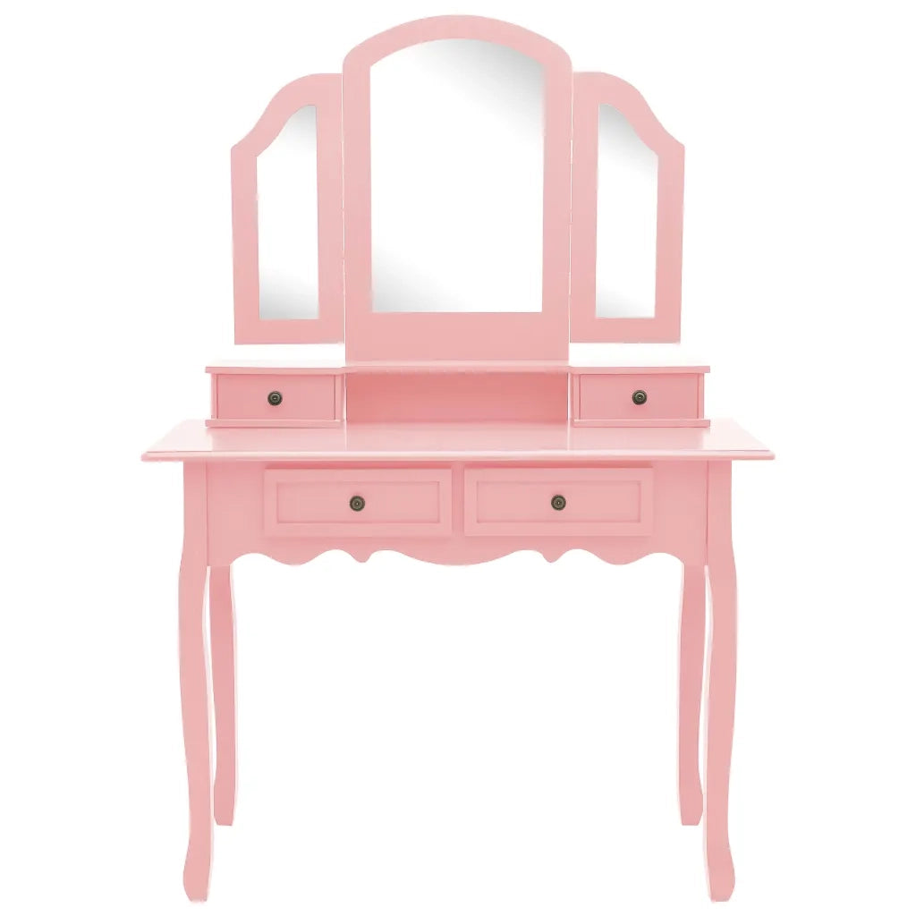 Tavolo da Trucco e Sgabello Rosa 100x40x146cm Legno Paulownia 289323
