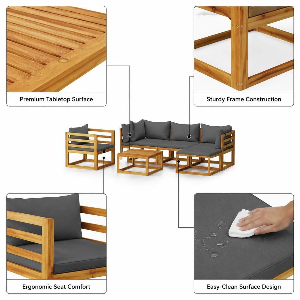 6-piece Garden Lounge Set With Cushions, Solid Acacia Wood