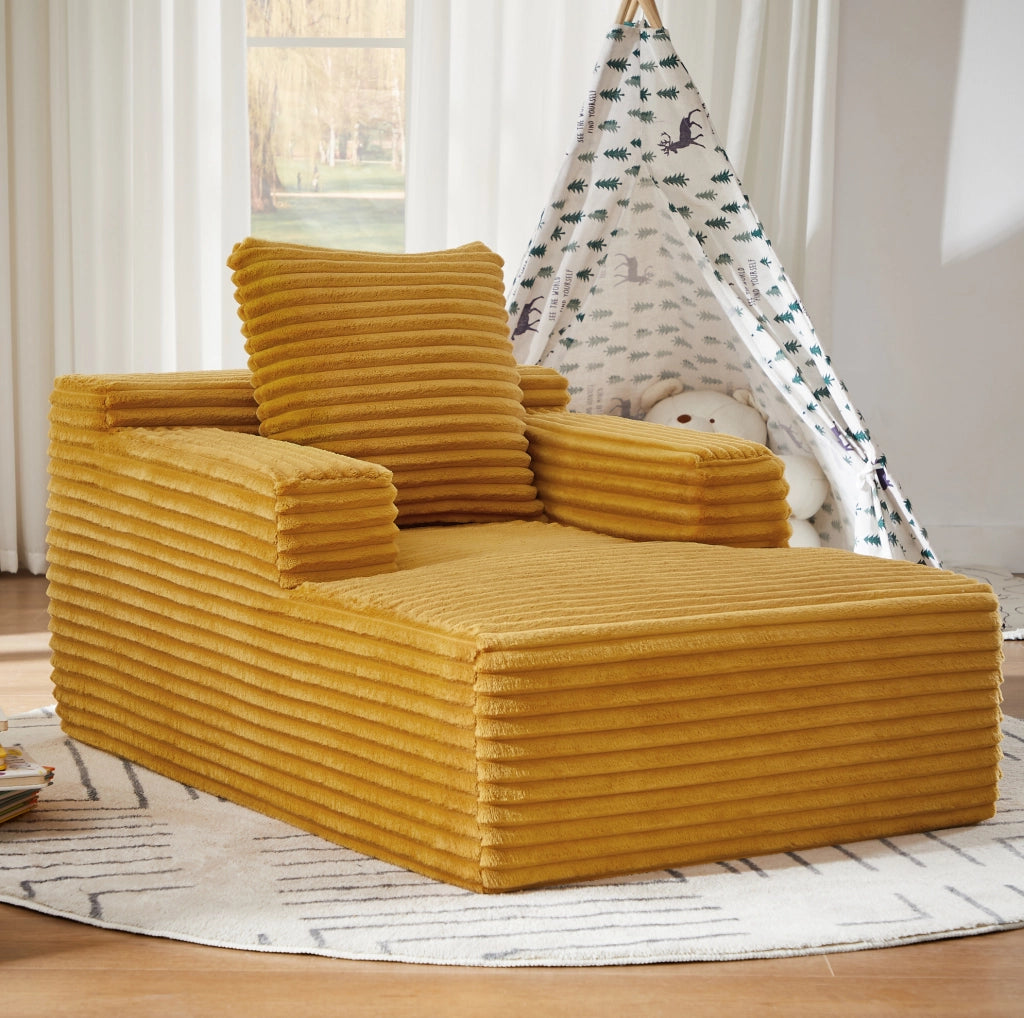 Divano chaise longue in velluto a coste giallo senza montaggio