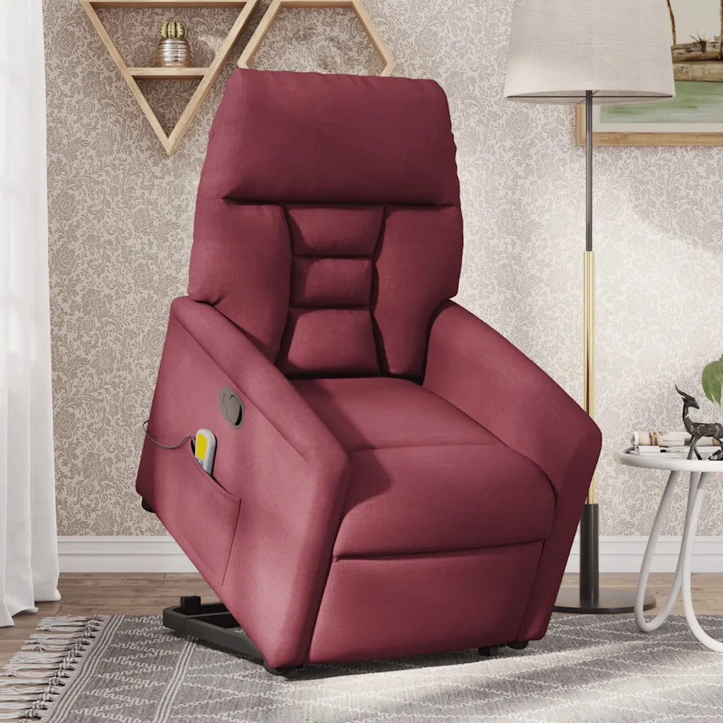 vidaXL Poltrona Alzapersona Massaggio Reclinabile Rosso Vino Tessuto