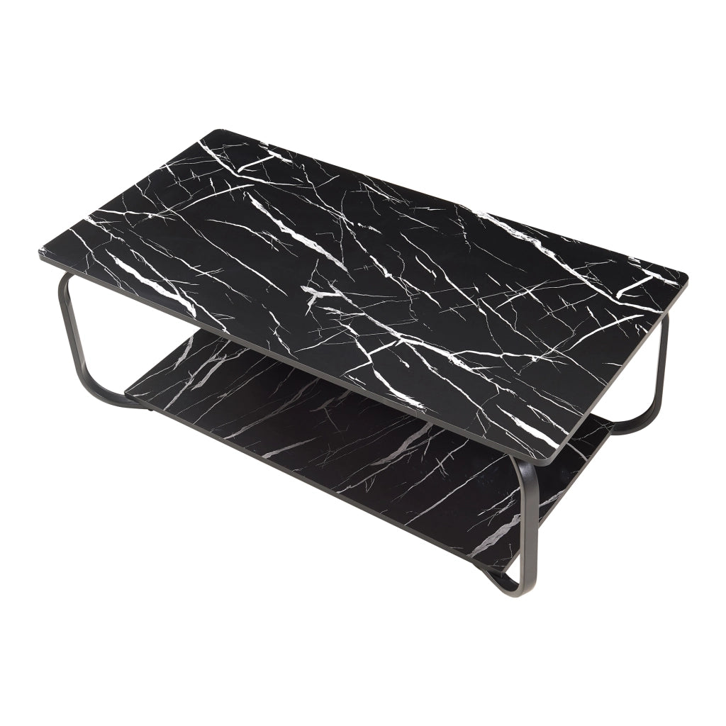Tavolino Centrale da Salotto Kolta con Ripiano 120x60x43 cm - Effetto Marmo Nero [en.casa]