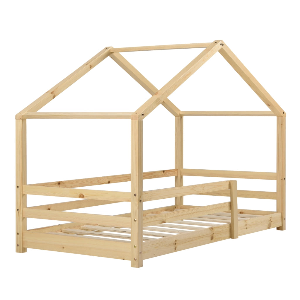 Letto per Cameretta Knätten a Casetta 70 x 140 cm con Sponde - Naturale [en.casa]