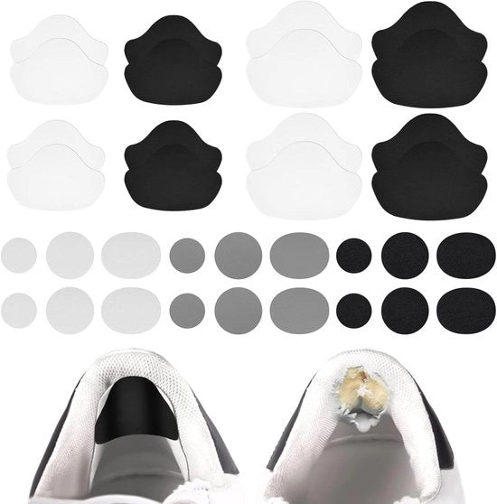 Set di Riparazione delle Scarpe - 34 pezzi di Pannelli Autoadesivi - Pads Protettivi per Scarpe - Bianco, Grigio e Nero - Diversi Dimensioni.