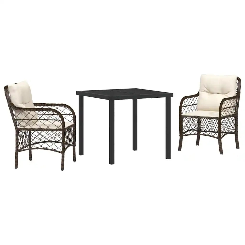 Set da Pranzo per Giardino con cuscino 3 pcs Marrone polyrattan 3380211
