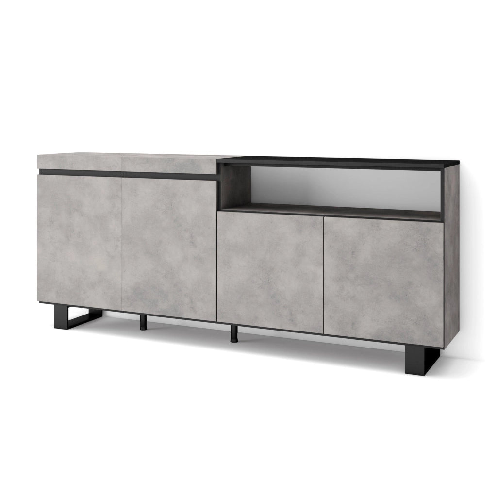 Credenza, Mobile, 200x35x87cm, 4 Porte, Design industriale, grigio cemento RF2372