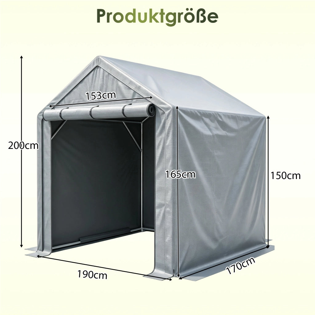 Casetta da giardino per biciclette con porta avvolgibile e spazio interno in metallo grigio 190 × 170 × 200 cm