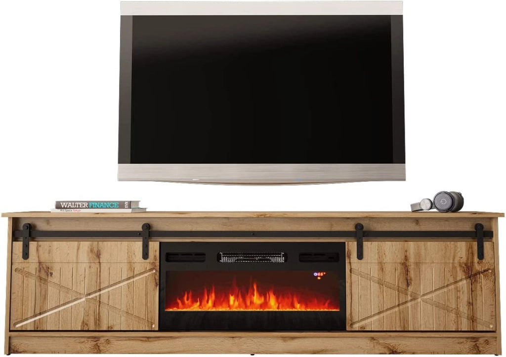 MOBILE TV CON CAMINETTO ELETTRICO GRANERO INCORPORATO cm200x35x57 QUERCIA