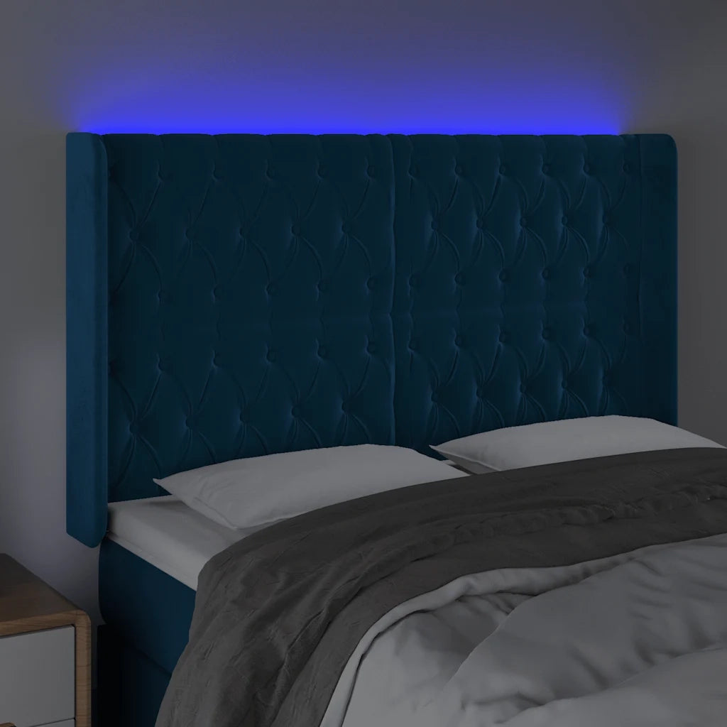 Testiera a LED Blu Scuro 163x16x118/128 cm in Velluto 3124442