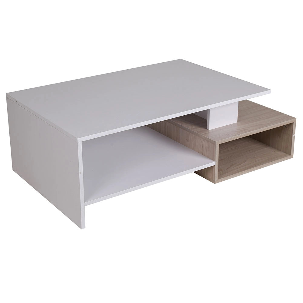 Tavolino Divano Salotto Rettangolare Design Moderno Legno 4 Ripiani Bianco Oak