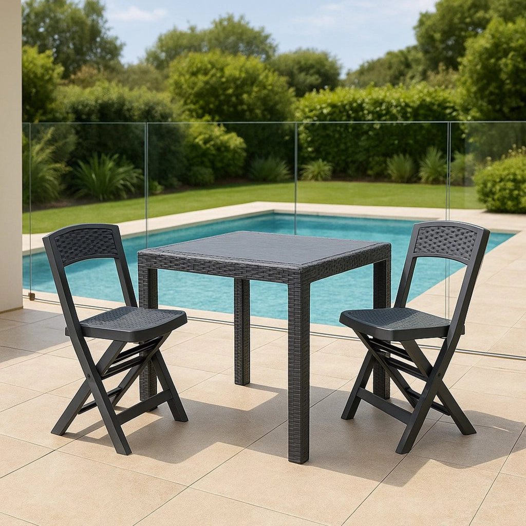 Set salotto da esterno Sanzeno, Salottino outdoor o indoor, Tavolo quadrato con 2 sedie pieghevoli, Made in Italy, Antracite