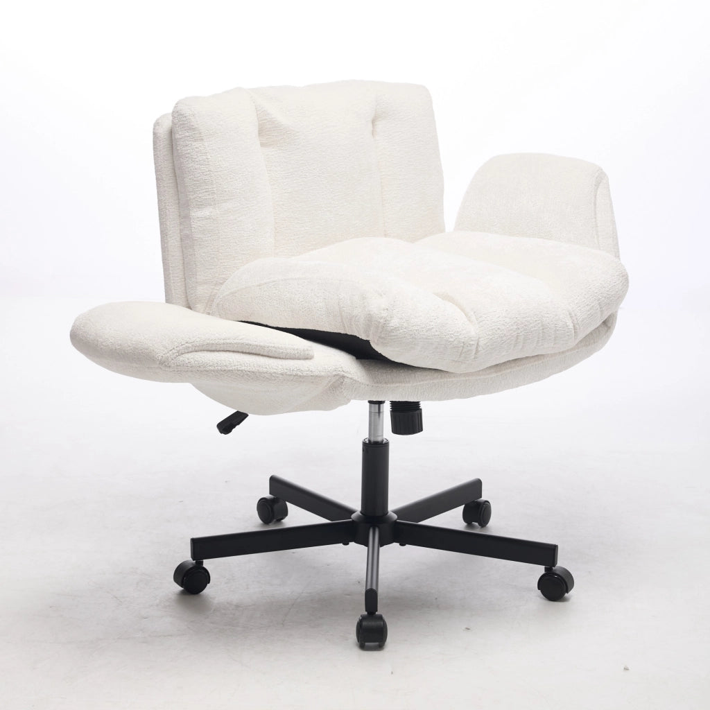 Sedia da ufficio girevole in ciniglia con altezza regolabile e braccioli ribaltabili beige 74 × 53 × 37 cm