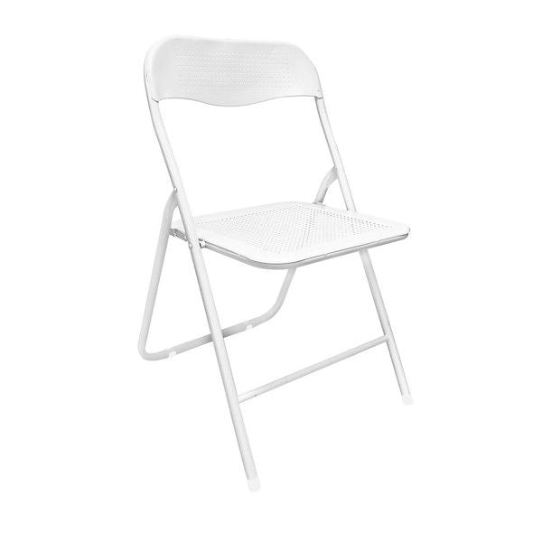 SEDIA PIEGHEVOLE METALLO BIANCA MAGLIA PERFORATA PORTATA 120 KG