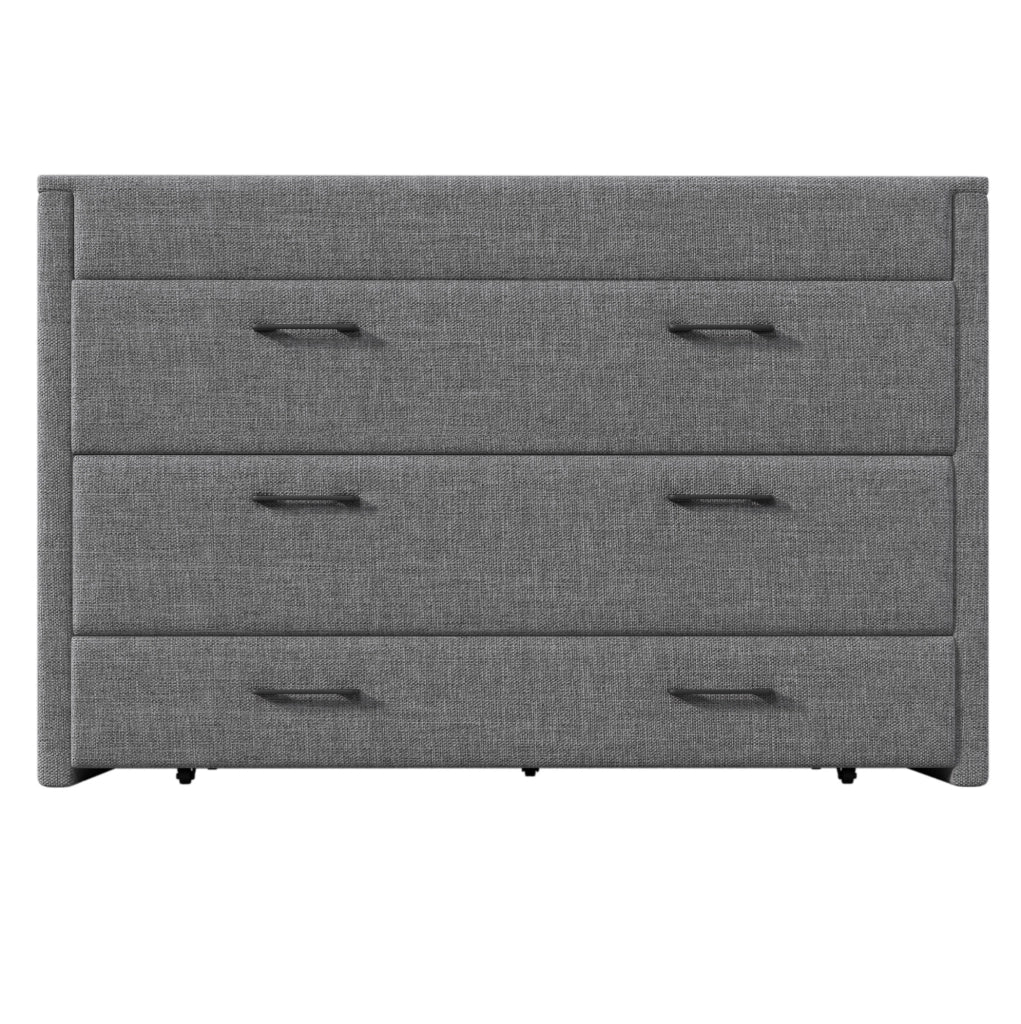 Letto a scomparsa 140x200 con porta USB e Type-C; cassetto e design salvaspazio in lino e MDF grigio